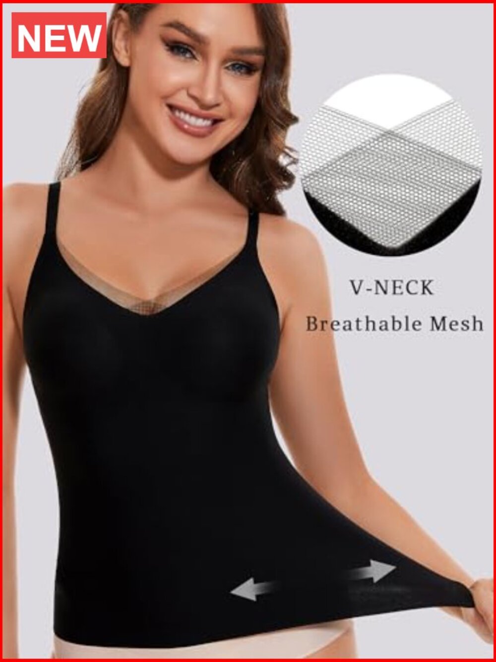 Seamless Camisole with Built-in Bra V-Neck Tank Top Women Summer Spaghetti - Picture 2 of 7